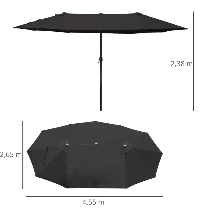 Dobbeltparasol 455 x 270 cm haveparasol med håndsving oval stabil metalstang markedsparasol dobbeltparasol terrasseparasol solbeskyttelse til strand balkon terrasse have sort