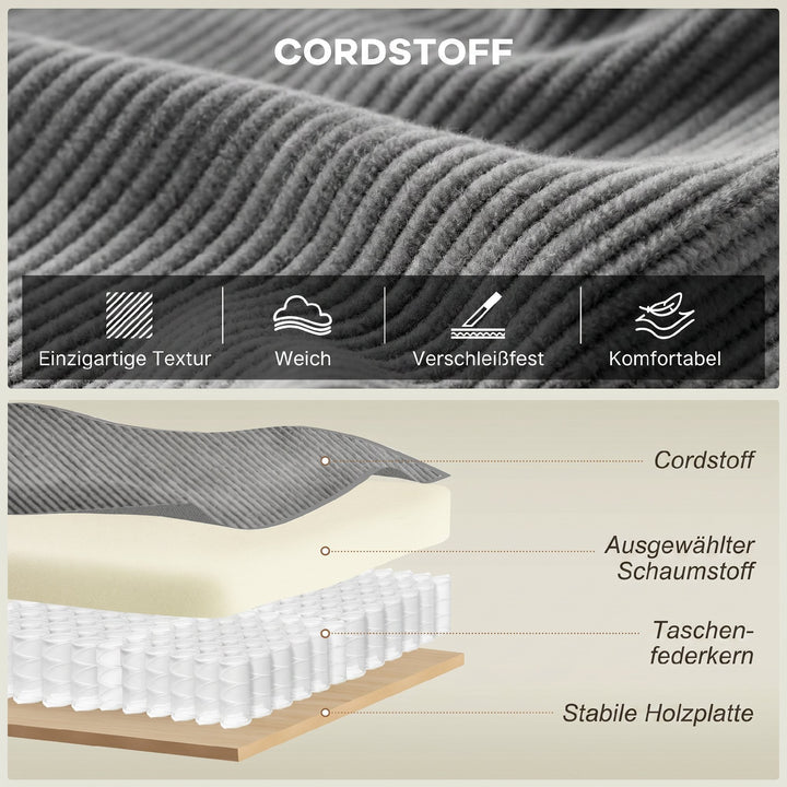 218 cm 3-personers sofa, moderne fløjlssofa med pocketfjederbetræk, brede armlæn og 2 hynder, lysegrå