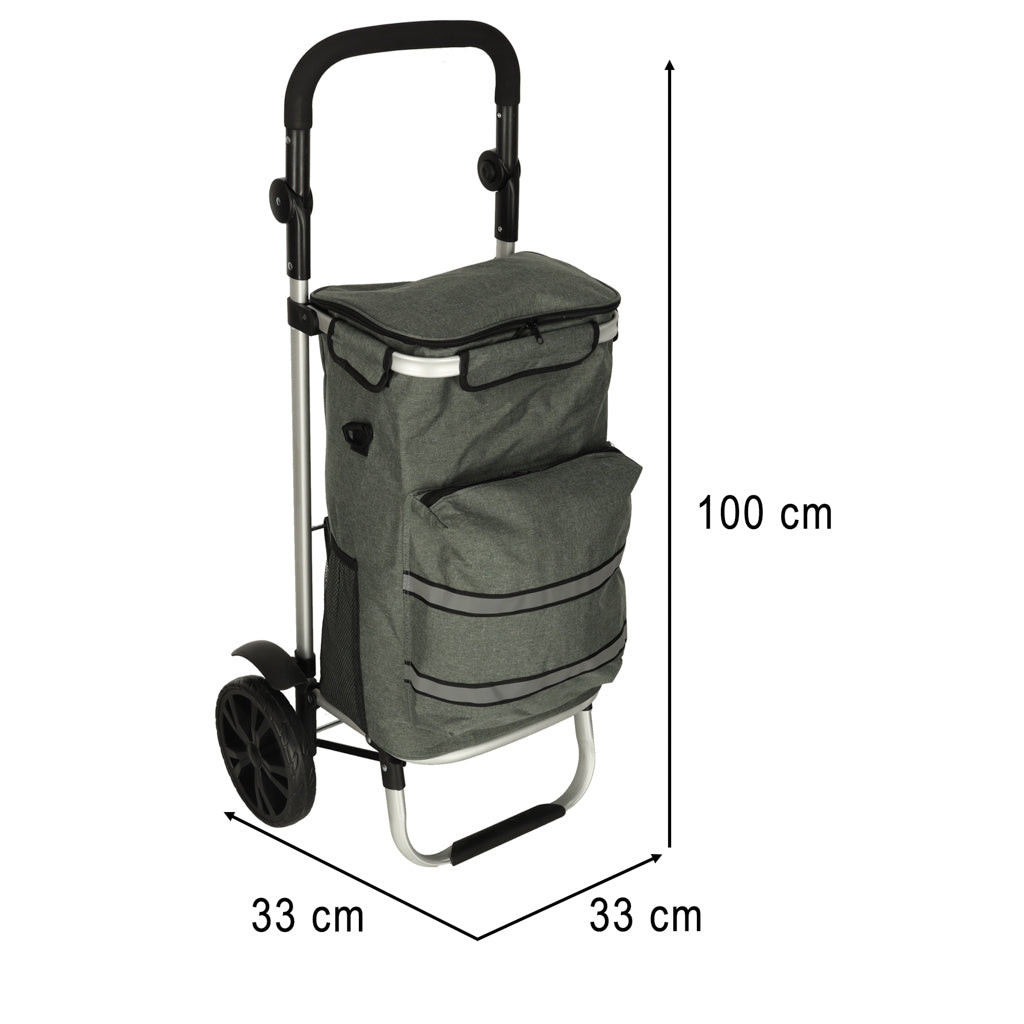 Indkøbskurv på hjul med stel 100 cm grå