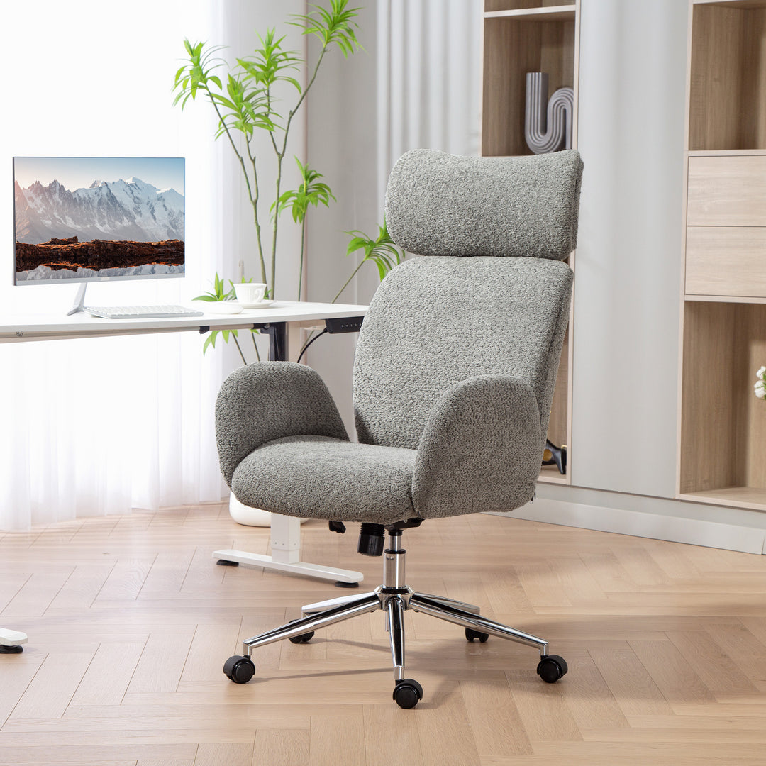 Kontorstol med justerbar nakkestøtte, ergonomisk skrivebordsstol, vippefunktion, højdejusterbar, mørkegrå