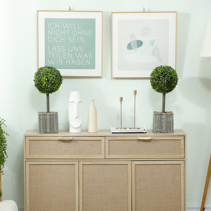 Sæt med 2 kunstige planter, uv-bestandige kunstige træer i potter, egnet til indendørs og udendørs brug, plastik, cement, grøn