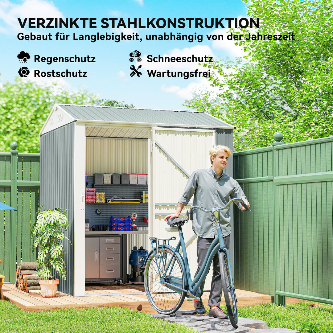 Metalskur 3,5 m², højt aflåseligt skur med skråtag, ventilation, handsker, 209 x 177 x 236 cm