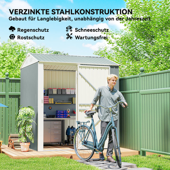 Metalskur 3,5 m², højt aflåseligt skur med skråtag, ventilation, handsker, 209 x 177 x 236 cm