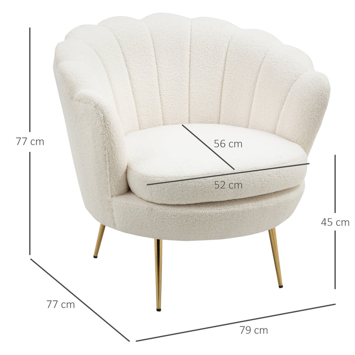 Skalformet polstret lænestol, afslappende stol, afslappende stol, guldlook metalben, 79l x 77b x 77h cm, hvid