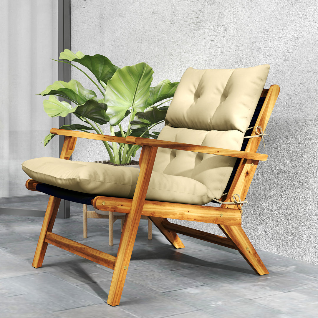 Siddehynde, tyk polstret siddehynde med ryglæn, gyngestolshynde, til indendørs og udendørs brug, beige