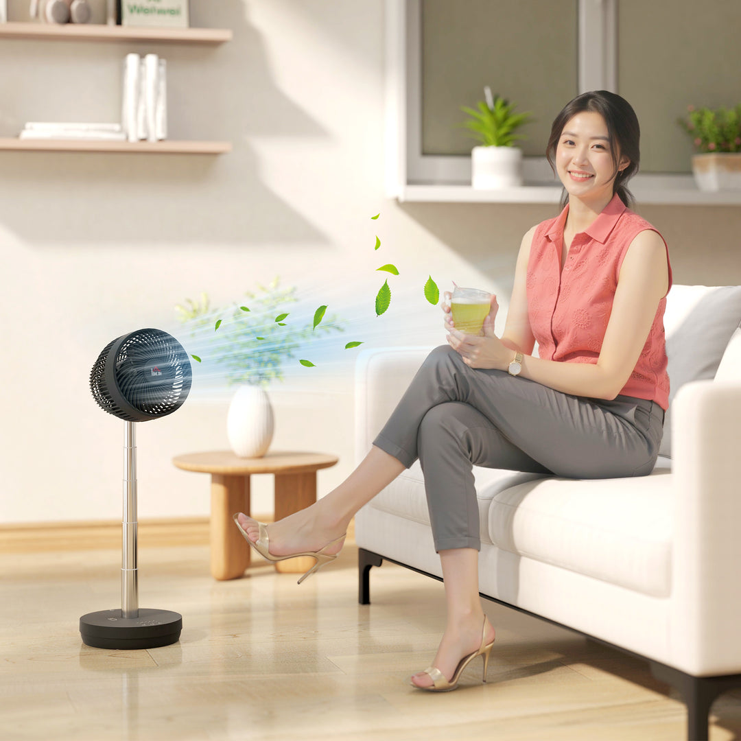 Ventilator, klimaanlæg med genopladeligt batteri, fjernbetjening, justerbar, sort