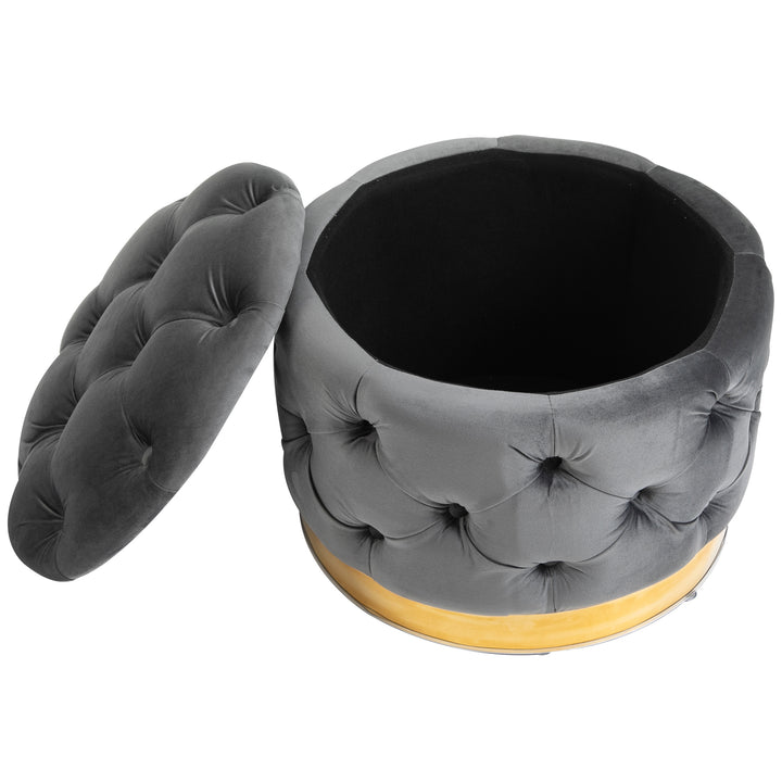 Vintage skammel, fodskammel, kommodebænk, fodskammel med opbevaringsplads, polstret skammel, metal, skum, antracitgrå, 55 x 55 x 42 cm