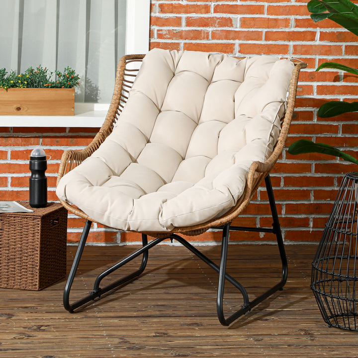 Havestue, rattan-look, udendørs lænestol, med hynde, metalstel, 75x101x90 cm, natur/khaki/sort