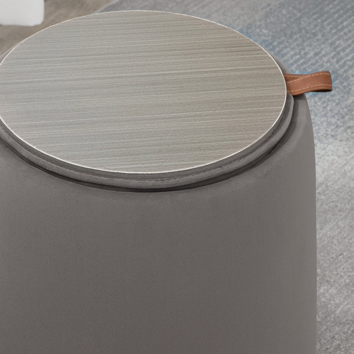 2-I-1 fløjlsskammel med opbevaring og aftageligt låg ø44 cm x 47,5 cm grå