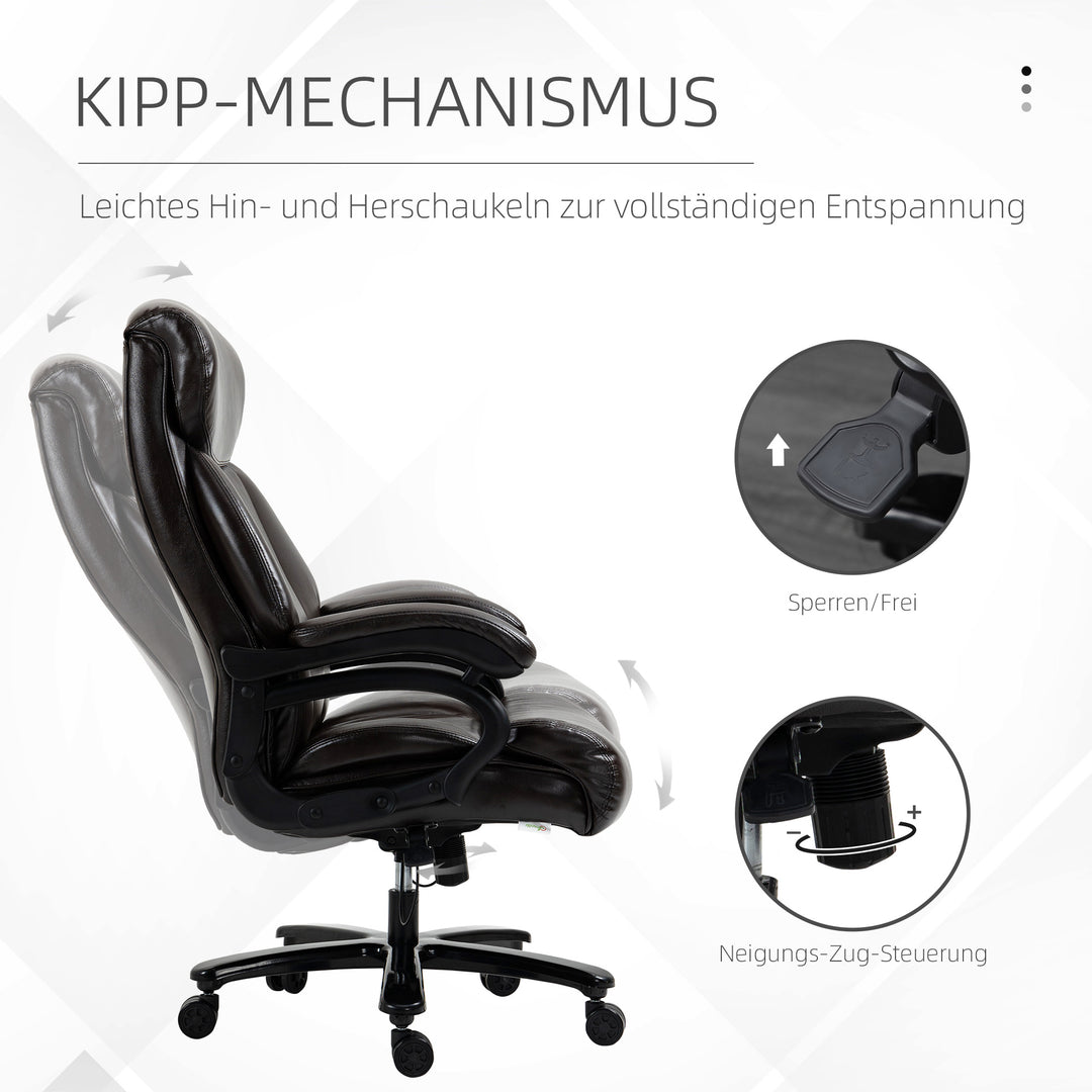 Kontorstol, executive stol, gaming stol, drejestol, gyngefunktion, tyk polstring, 180 kg lasteevne, ergonomisk design, højdejusterbar, kunstlæder, brun, 72 x 83 x 114-122 cm