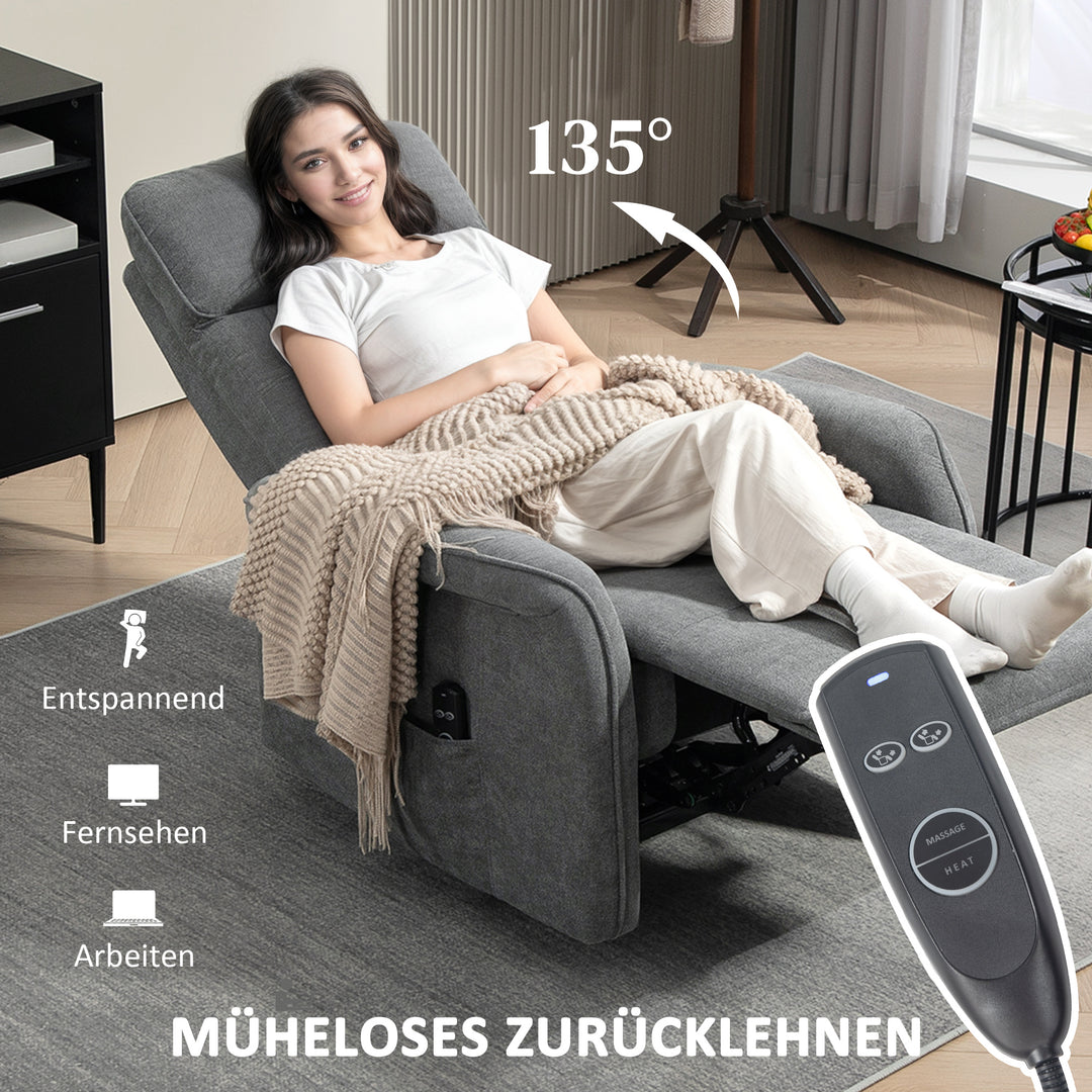 Massagestol med fjernbetjening, 8 massagepunkter, lændevarme, usb-port, sidelomme, polstret stol, grå