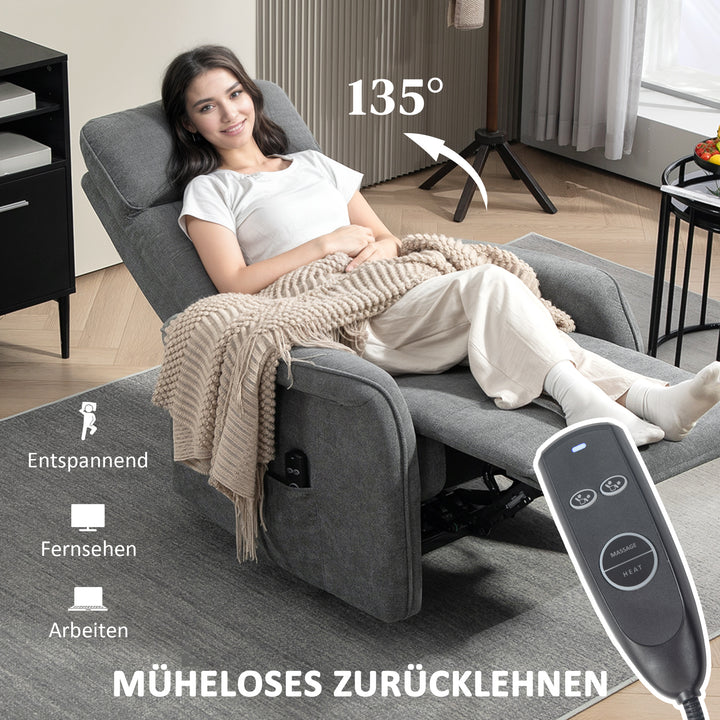 Massagestol med fjernbetjening, 8 massagepunkter, lændevarme, usb-port, sidelomme, polstret stol, grå
