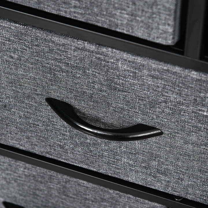 Kommode med 8 stofskuffer, 2 store, 6 små, metalstel, anti-tip, grå