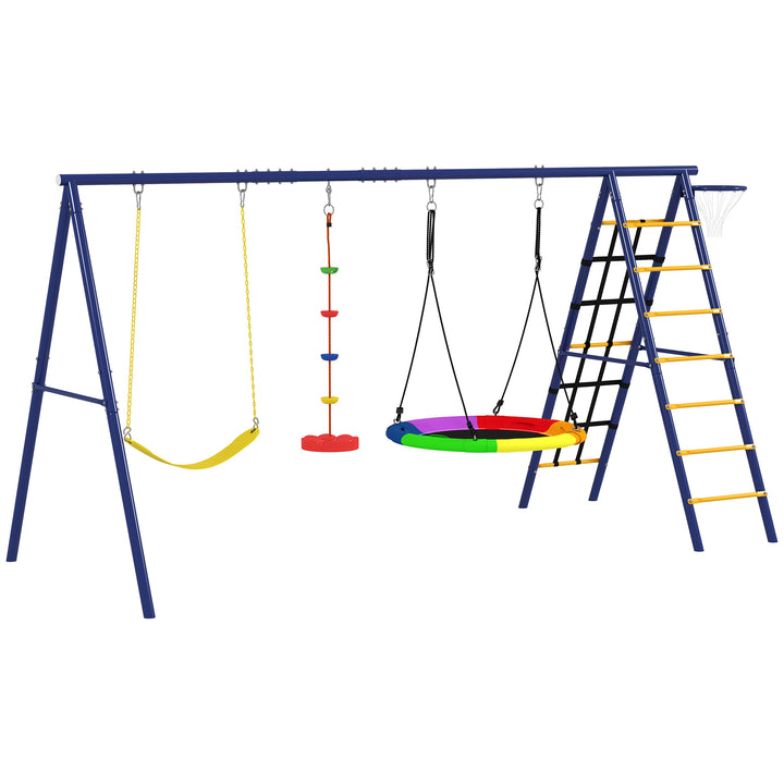 Børnegyngesæt, stål, 3-8 år, 6-i-1 design, farverig