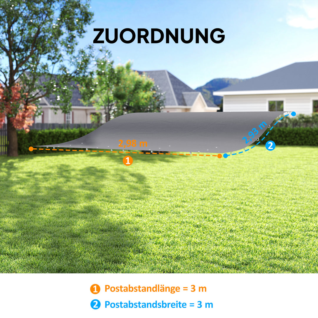 Udskiftningstag til pergola, solsejl til terrassetag, udskiftningstagpresenning til 3 x 3 m pavillon, 298 x 293 cm, mørkegrå