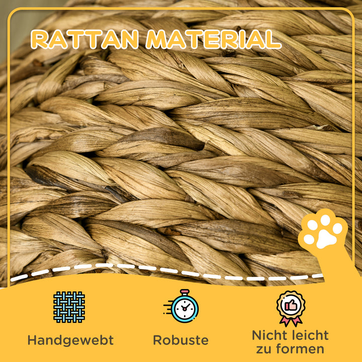 Rattan kattekurv kattehule kattehus katteseng med pude kæledyrsseng vandhyacint brun 42 x 33 x 52 cm