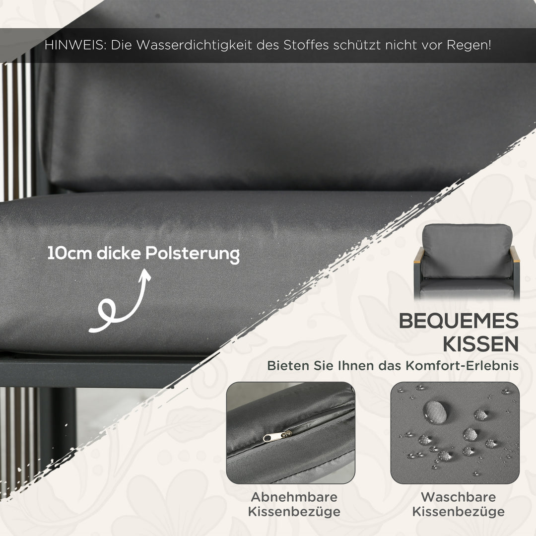 Havemøbelsæt med 3 dele, siddehynder, trædekor, rustfri metalramme, grå