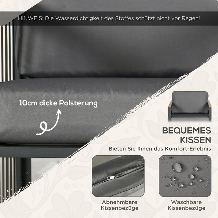 Havemøbelsæt med 3 dele, siddehynder, trædekor, rustfri metalramme, grå