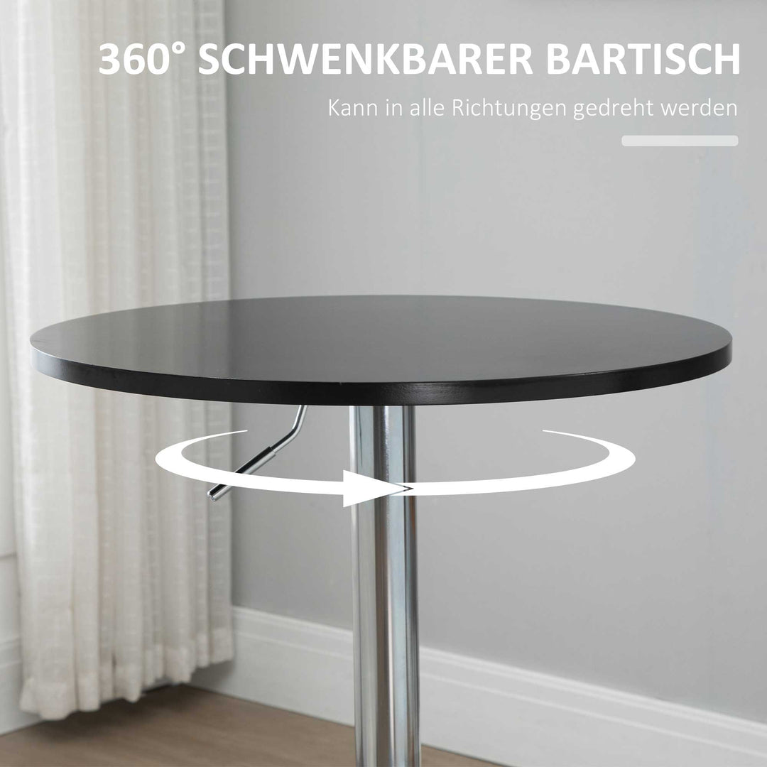 Moderne rundt barbord, spisebord med 360° drejelig base, højdejusterbart bistrobord, ståbord, køkkenbord, stål, sort, Ø61 x 70-90 cm