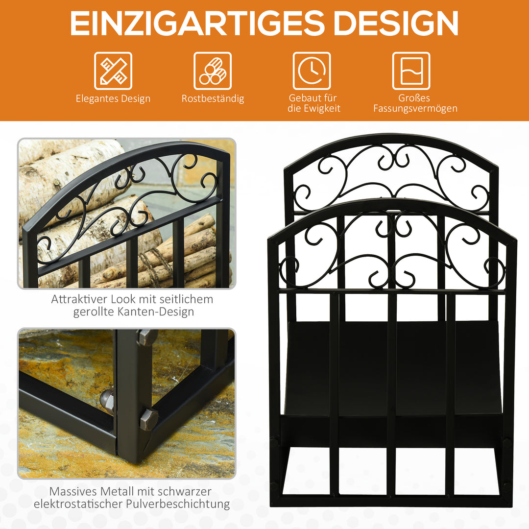 Brændehylde brændestativ brændehylde 60 kg bæreevne brændeopbevaring pejsværktøj metal sort 60,5 x 36 x 46,5 cm