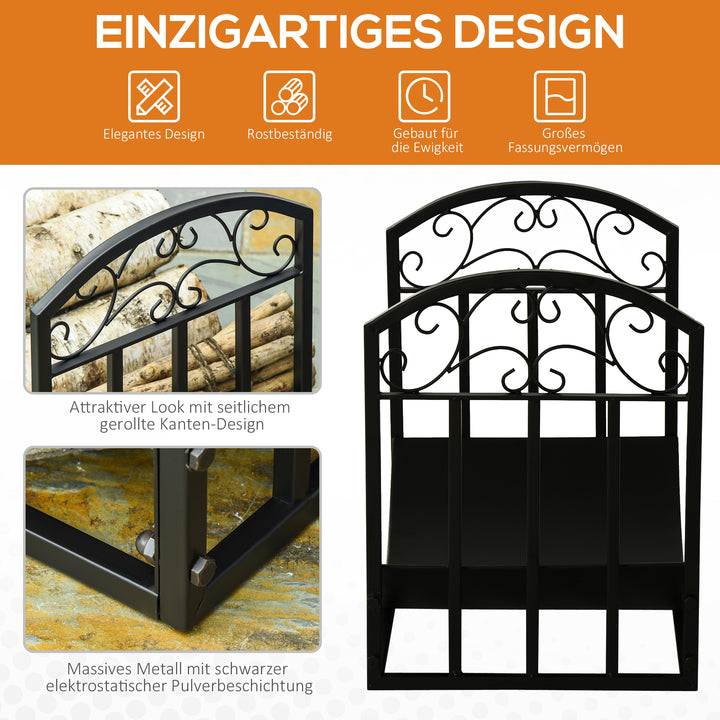 Brændehylde brændestativ brændehylde 60 kg bæreevne brændeopbevaring pejsværktøj metal sort 60,5 x 36 x 46,5 cm