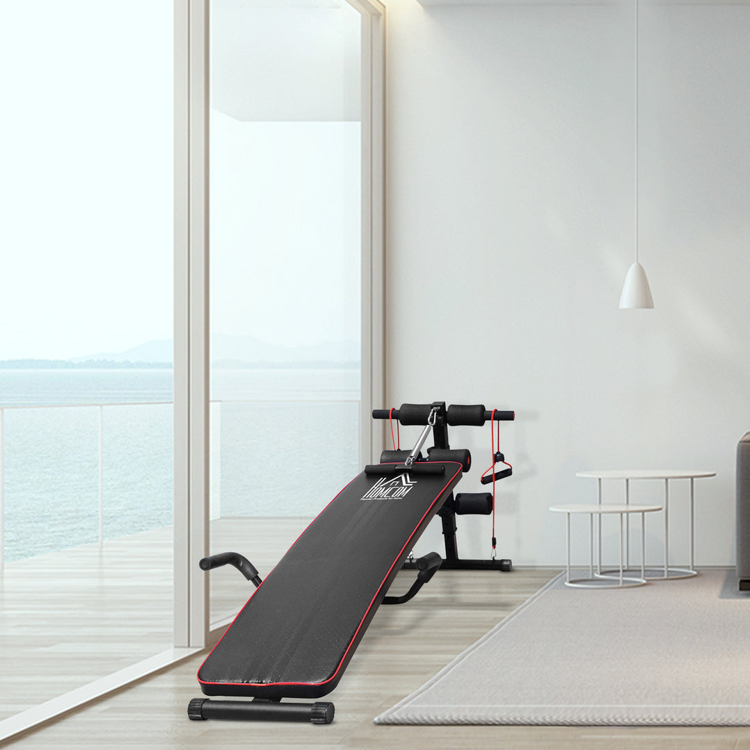 Sit-up bænk, højdejusterbar, multifunktionel vægtbænk med 4/5-vejs justerbar benfiksering, træningsbænk til helkropstræning, flad bænk, skråbænk, mavetræner og rygtræner