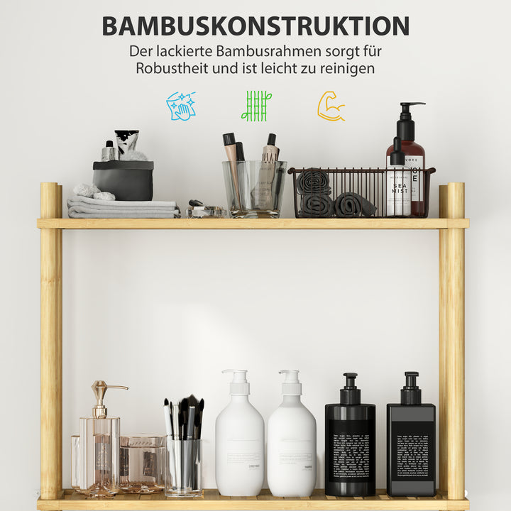 Toilethylde 3-lags badeværelseshylde, pladsbesparende naturtræ 69 x 25,5 x 181 cm