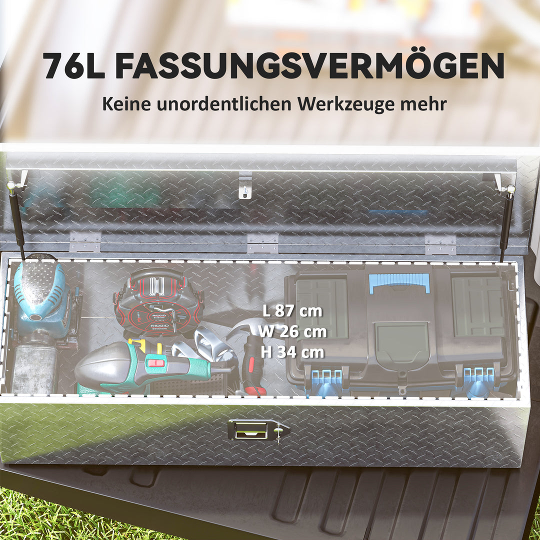 Robust opbevaringskasse i aluminium med sidehåndtag, lås og nøgler, værktøjskasse, 99 x 33 x 25,5 cm