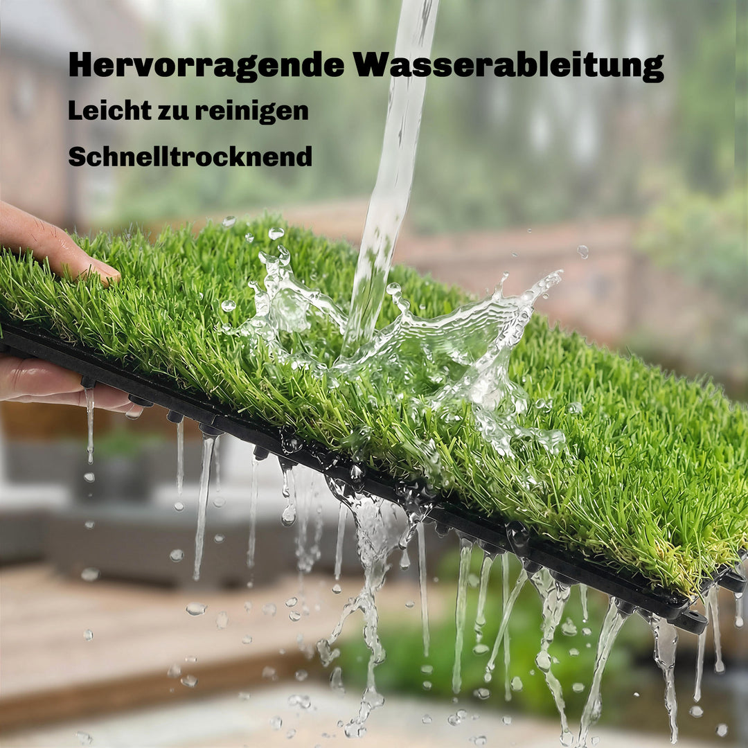 Sæt med 22 kunstgræsfliser, 30x30 cm, med drænsystem, 2m² kunstgræstæppe, plastikgræsmåtte