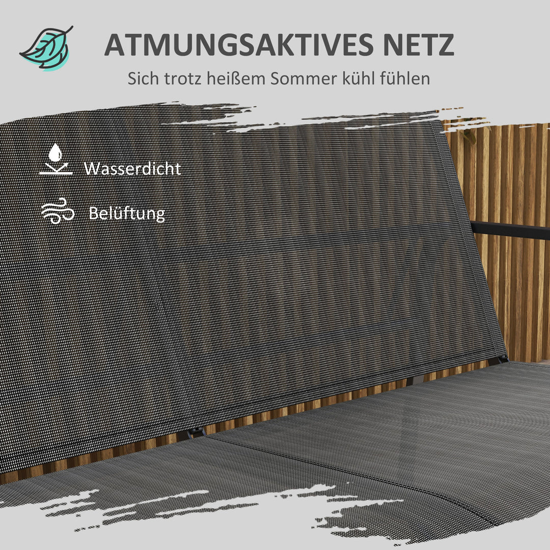 Havemøbelsæt med 4 dele, 2 lænestole, 2-personers sofa, glasbord, åndbart stof, metalstel, sort