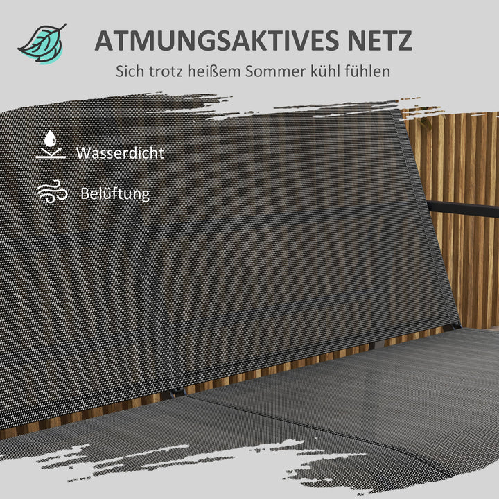 Havemøbelsæt med 4 dele, 2 lænestole, 2-personers sofa, glasbord, åndbart stof, metalstel, sort