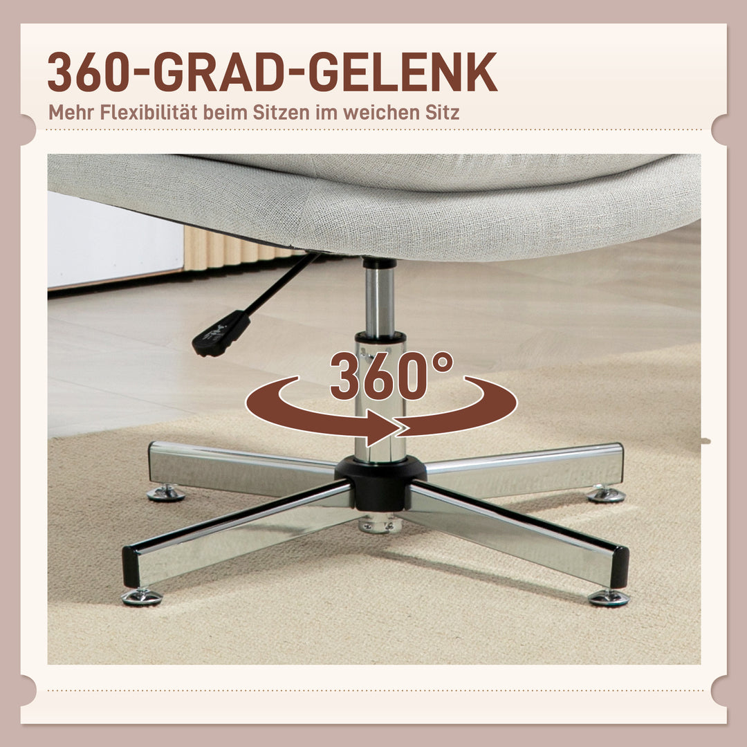 Kontorstol uden armlæn, komfortabel skrivebordsstol med polstret sæde og justerbar højde, cremehvid