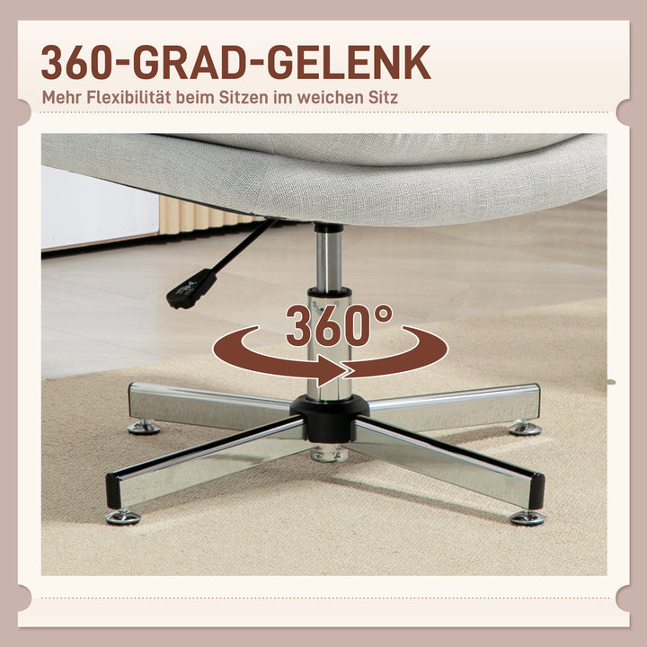 Kontorstol uden armlæn, komfortabel skrivebordsstol med polstret sæde og justerbar højde, cremehvid