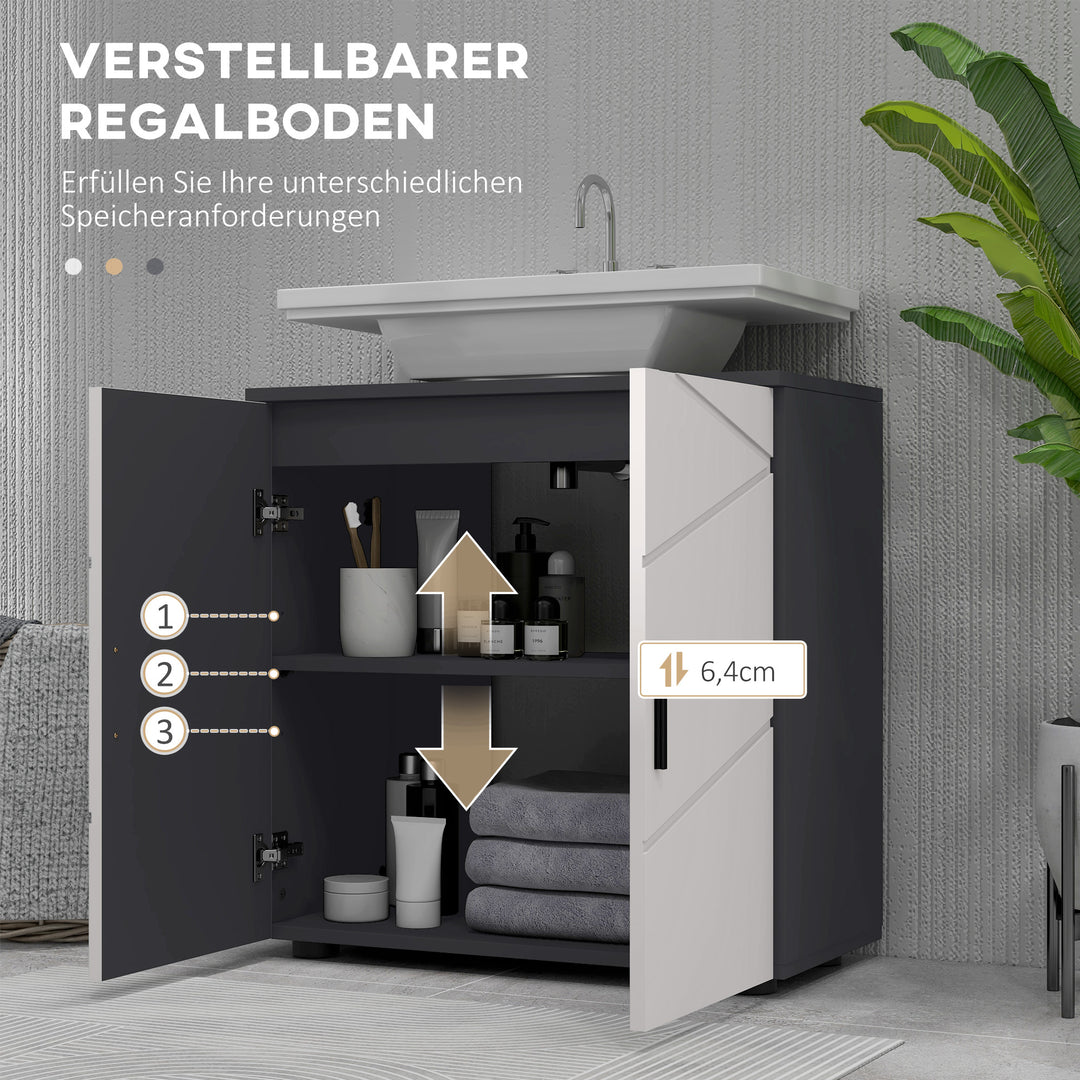 Badeværelsesskab, badeværelseskommode, vaskeskab, 2 niveauer, træ, lysegrå