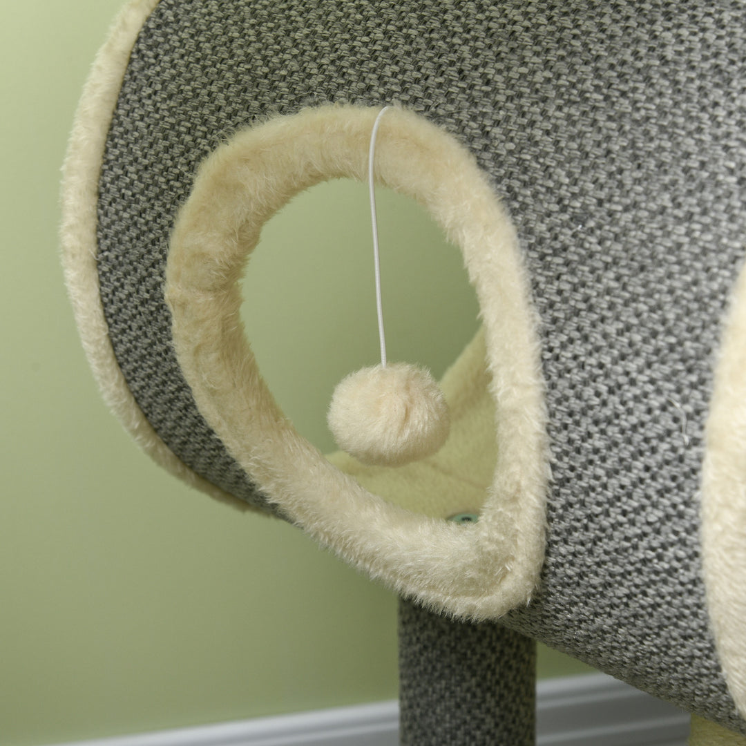 Kradsetræ, 1 kattehule, 2 hvileområder, 60 cm x 40 cm x 104 cm, grå + natur