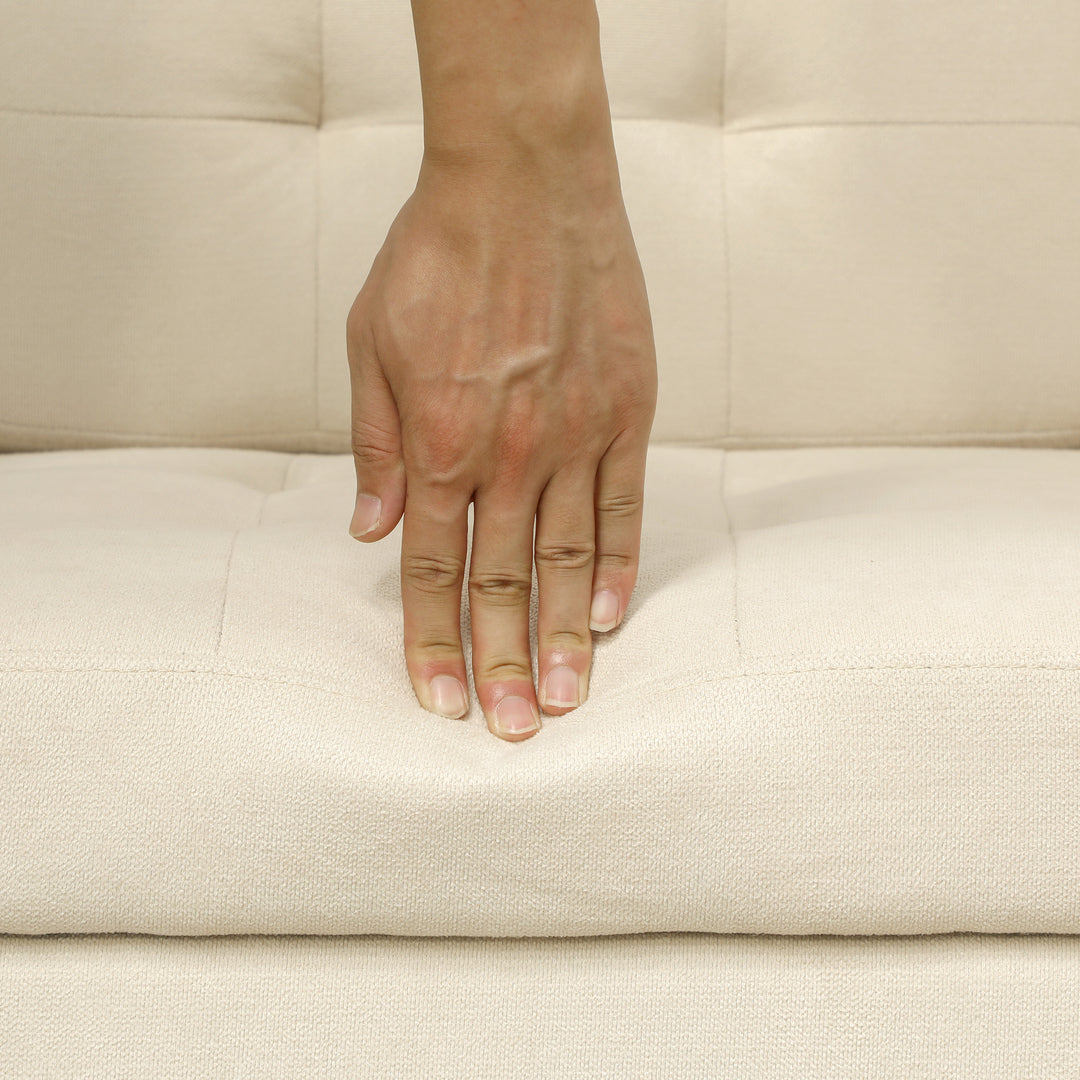 3-Personers sofa med opbevaringsplads, knapsyninger, polstret sofa, 166,5 x 62 x 82 cm, cremehvid