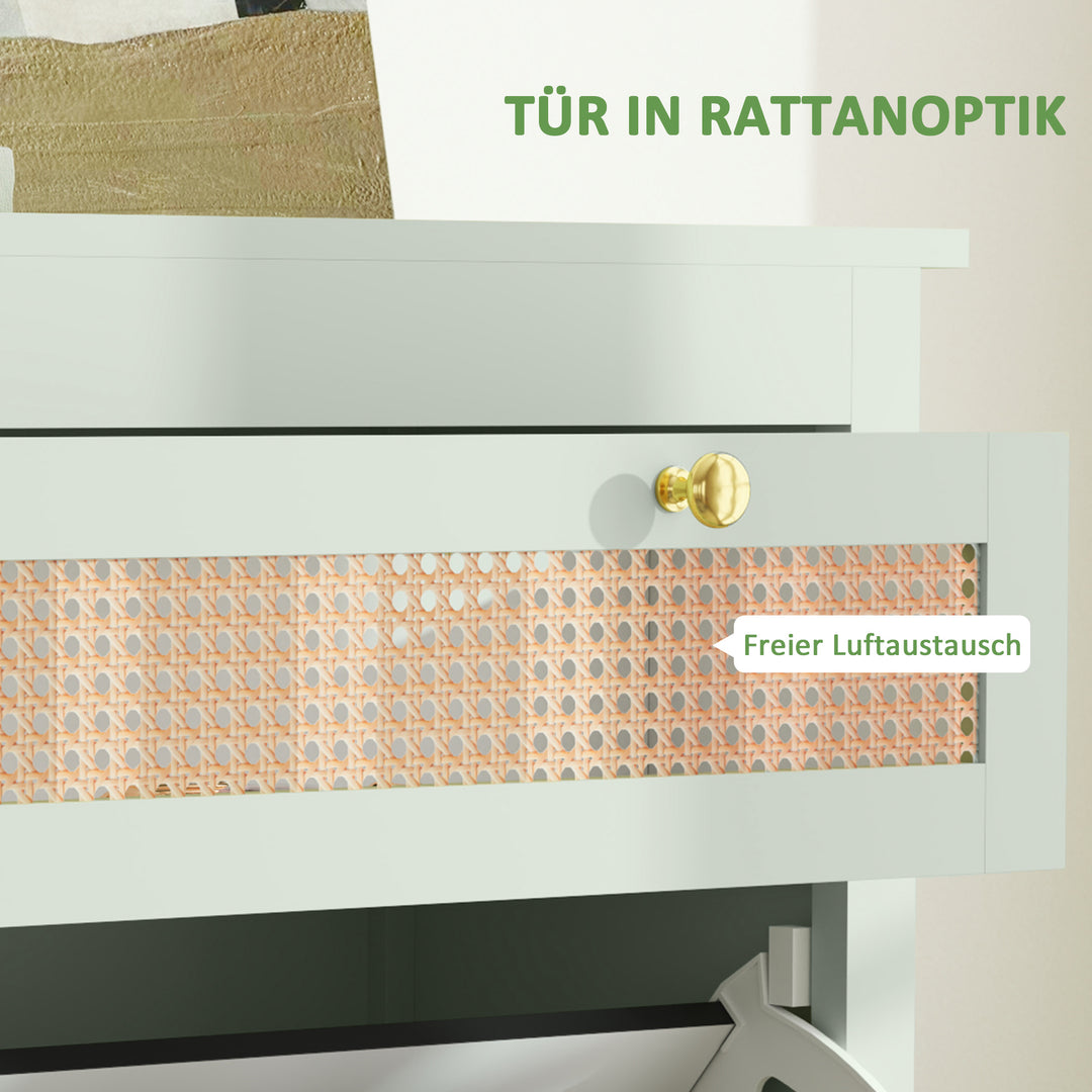 Skoskab til 12 par sko, med 1 udtræksskuffe, 2 vippeskuffer, skokommode, 88 x 30 x 120 cm, grøn