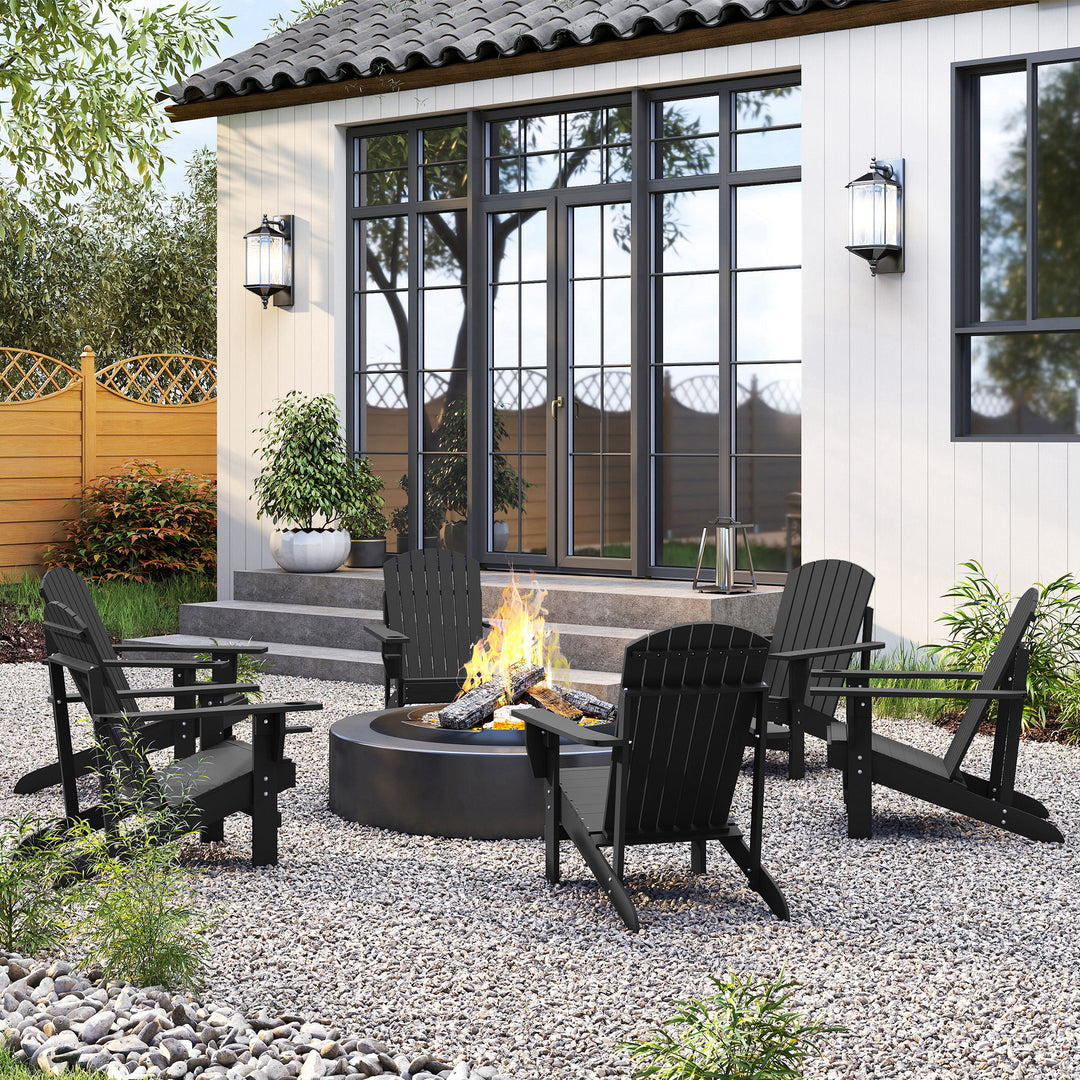 Adirondack havestol med kopholder, haveliggestol, balkonstol, massivt træ, sort, 72 x 95 x 93 cm
