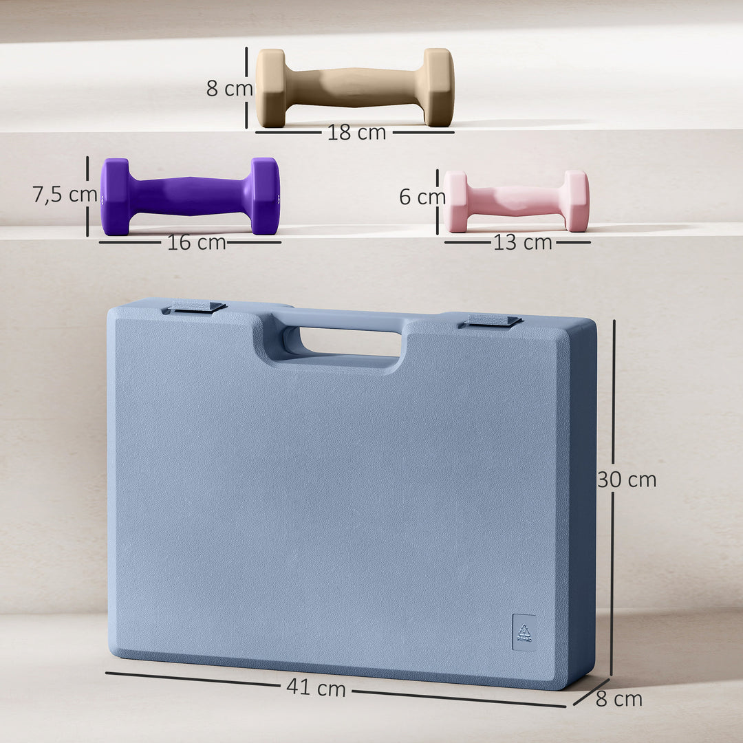 Håndvægtsæt, sæt med 6 håndvægte med vægte, stålhåndvægtsæt, 1 kg, 2 kg, 3 kg