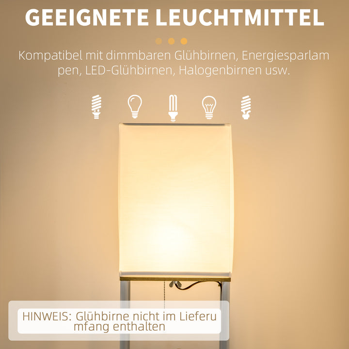 Gulvlampe, loftprojektør, med hylder, metalramme, stofskærm, 26x26x159cm, hvid/brun
