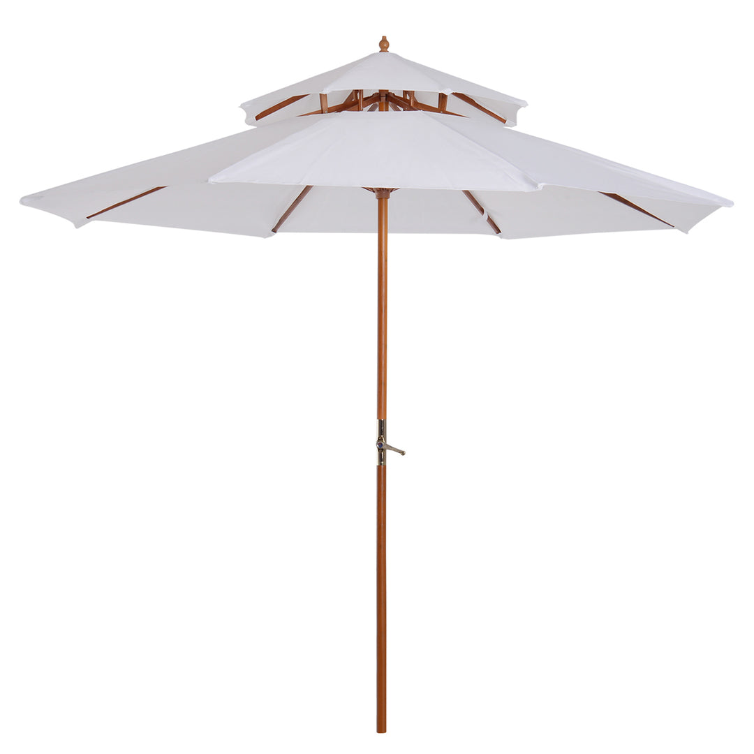 Træparasol, træparasol, haveparasol, balkonparasol, dobbelt baldakin, cremefarvet