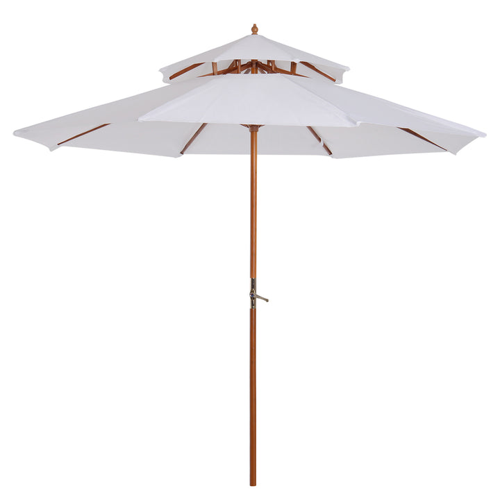 Træparasol, træparasol, haveparasol, balkonparasol, dobbelt baldakin, cremefarvet