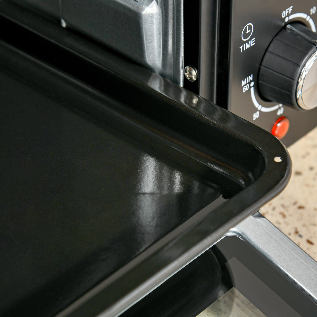 Miniovn, 21 l brødristerovn med 1 rist og 1 bageplade, 3 tilberedningstilstande, 100°c-230°c, rustfrit stål, glas, sort