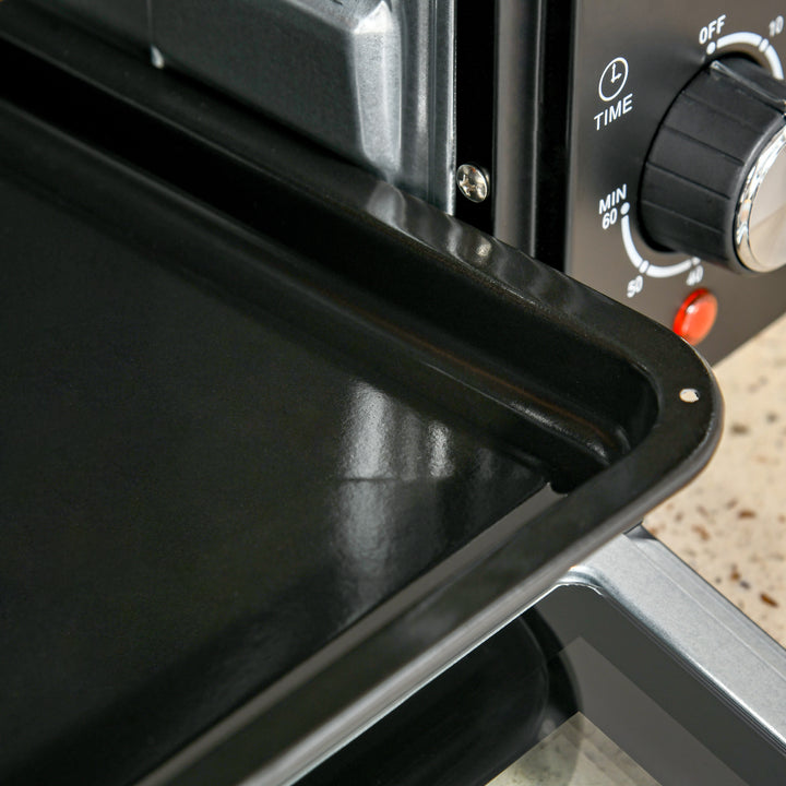 Miniovn, 21 l brødristerovn med 1 rist og 1 bageplade, 3 tilberedningstilstande, 100°c-230°c, rustfrit stål, glas, sort