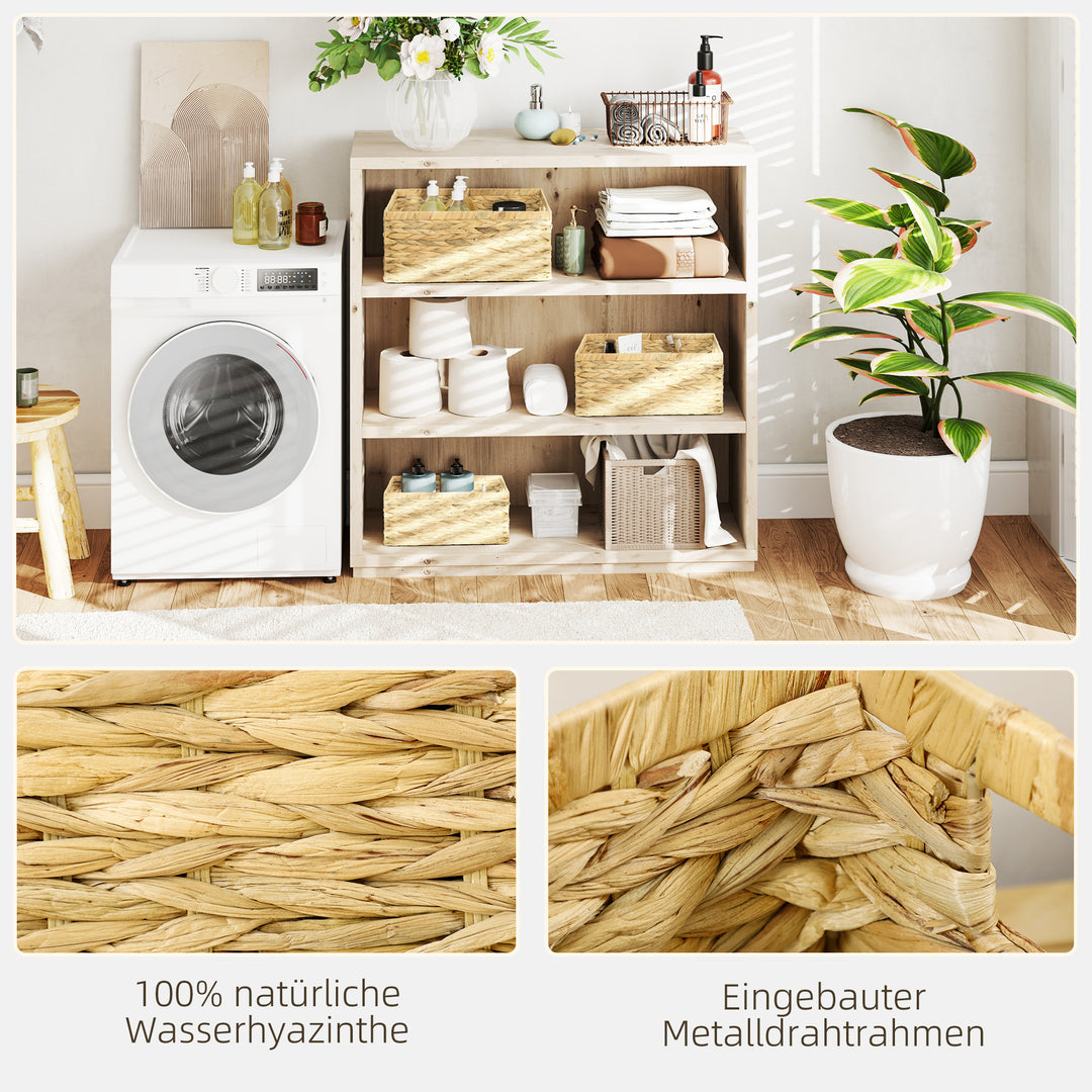 Sæt med 3 opbevaringskurve med håndtag og metalramme, til hylder, soveværelse, stue, badeværelse, naturlig tone