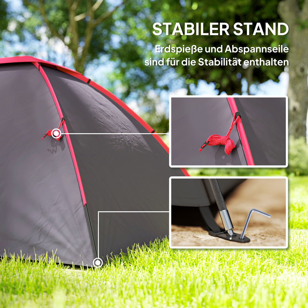 Campingtelt til 3 personer, let, stabilt, vandtæt, uv 50+ med baldakin, dør, vindue og teltbund, grå