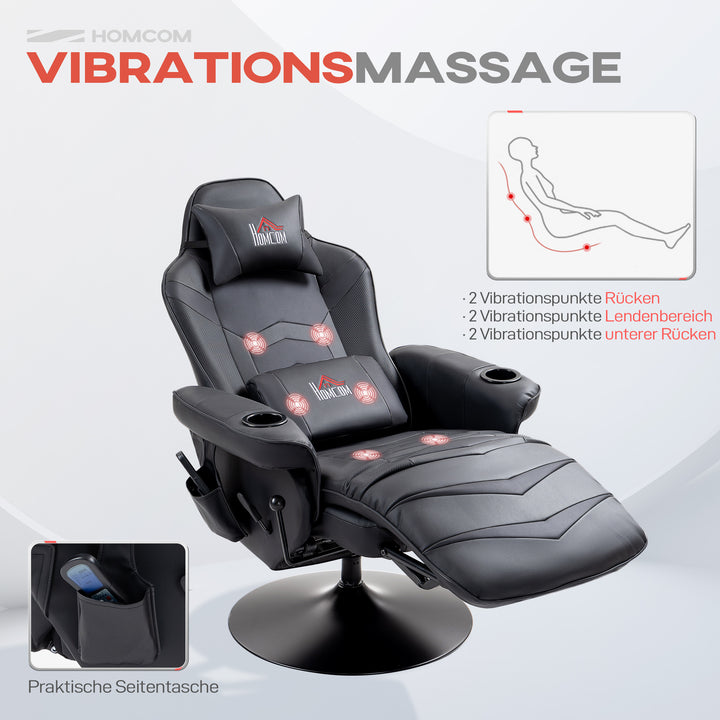 Gamingstol, massagefunktion, lænelæn, fodstøtte, op til 120 kg, stålstel, kunstlæder, sort