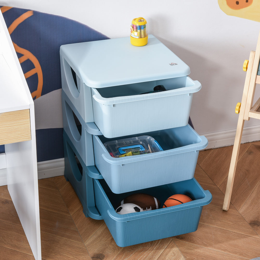 Opbevaringskasser til børn, 3 skuffer, afrundede kanter, hævet design, 37 x 37 x 56,5 cm, blå