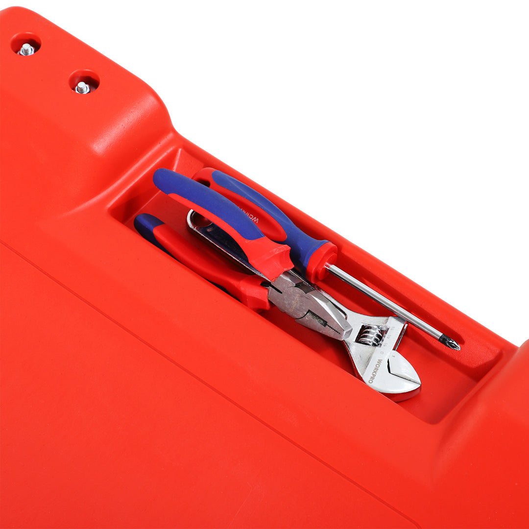 Monteringsrullebræt, nakkestøtte, værktøjsbakke, oliebestandig, op til 120 kg, 100x48x12 cm, rød