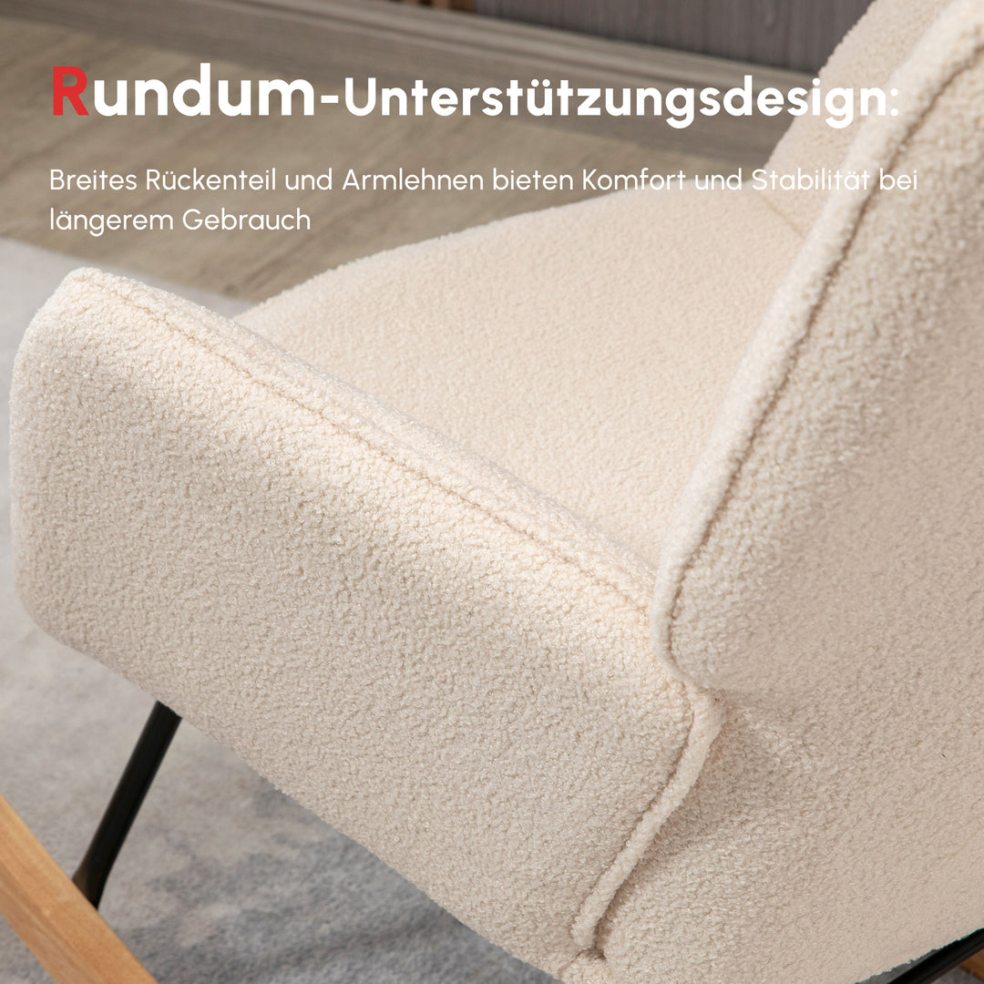 Retro gyngestol, massivt træ, lænestol, afslappende lænestol, 98 cm x 71 cm x 101 cm, beige